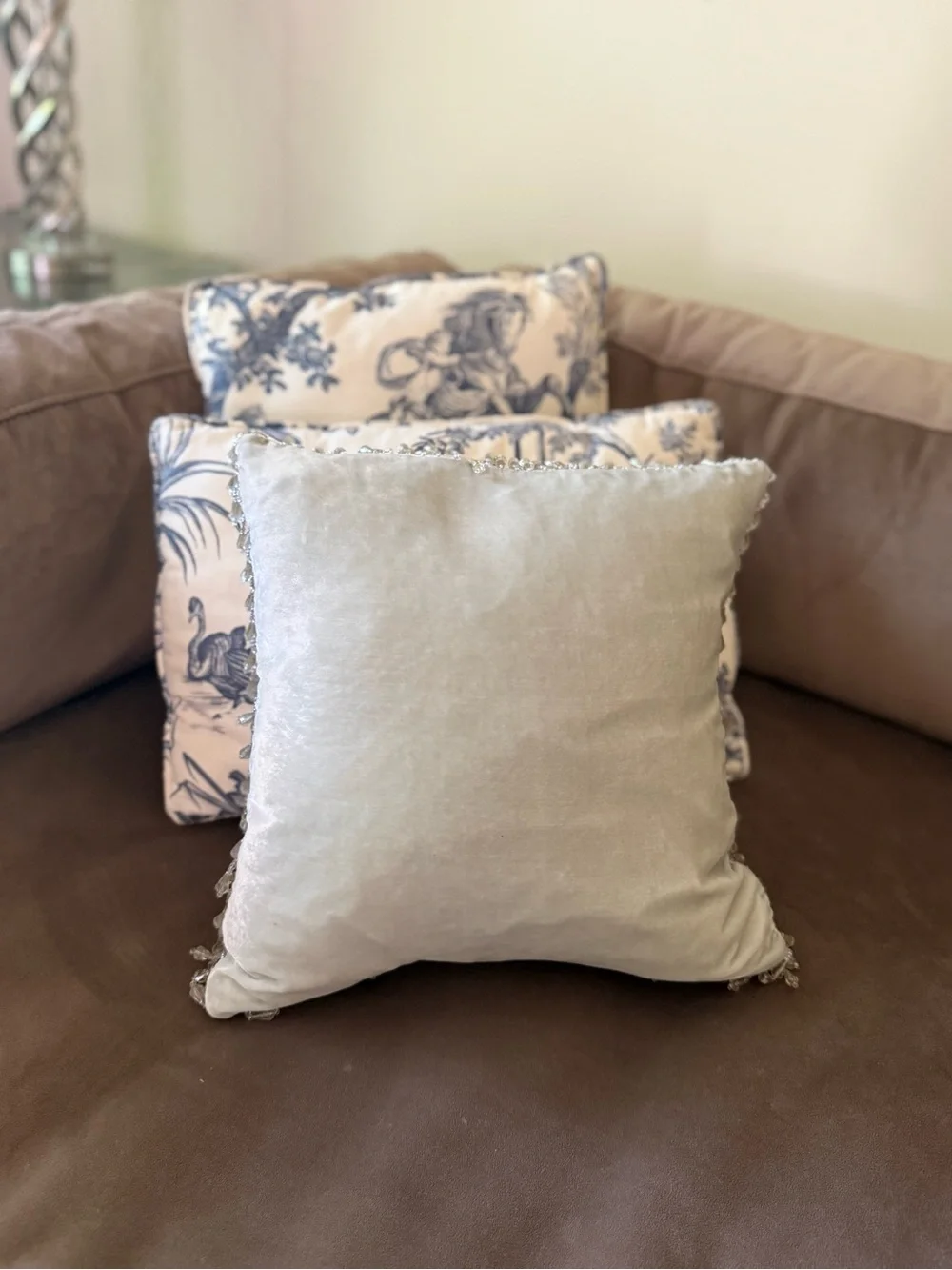 Set of 3 Decorative Throw Pillows in Blush Pink and Blue